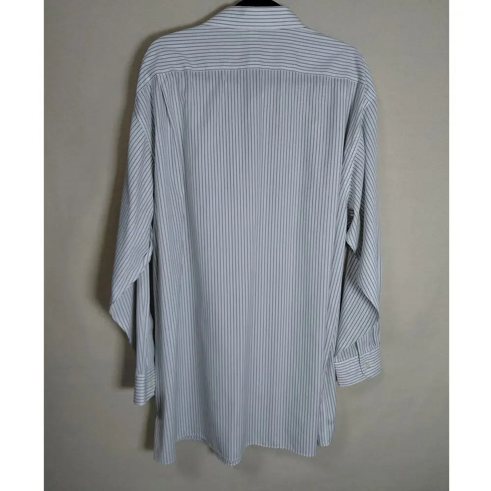 Jos. A. Bank Traveler White Button-Front Striped Button-Up Shirt Men Size 18
